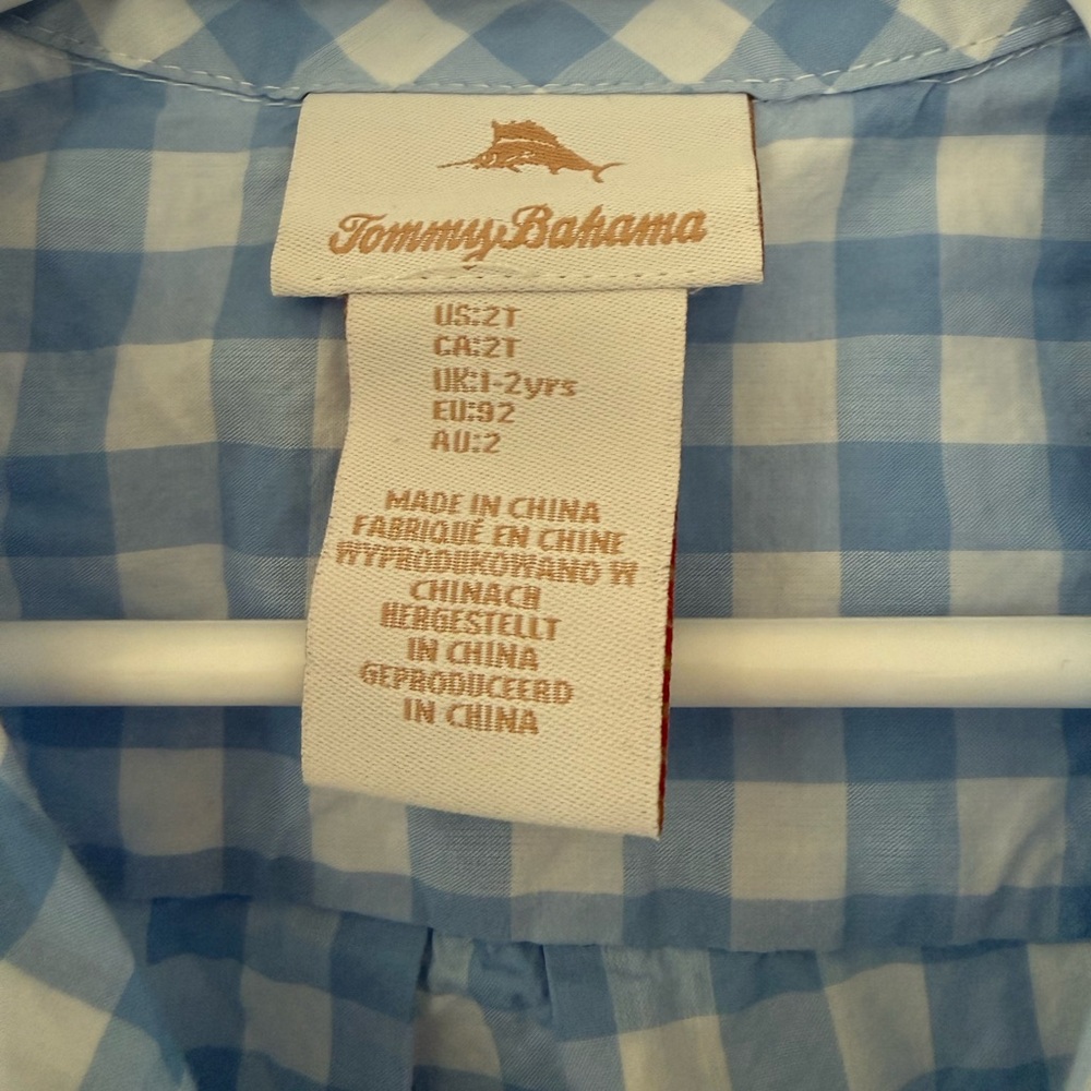 Tommy Bahama Blue & White Gingham Button-Down Shirt - Kids - Picture 3 of 3